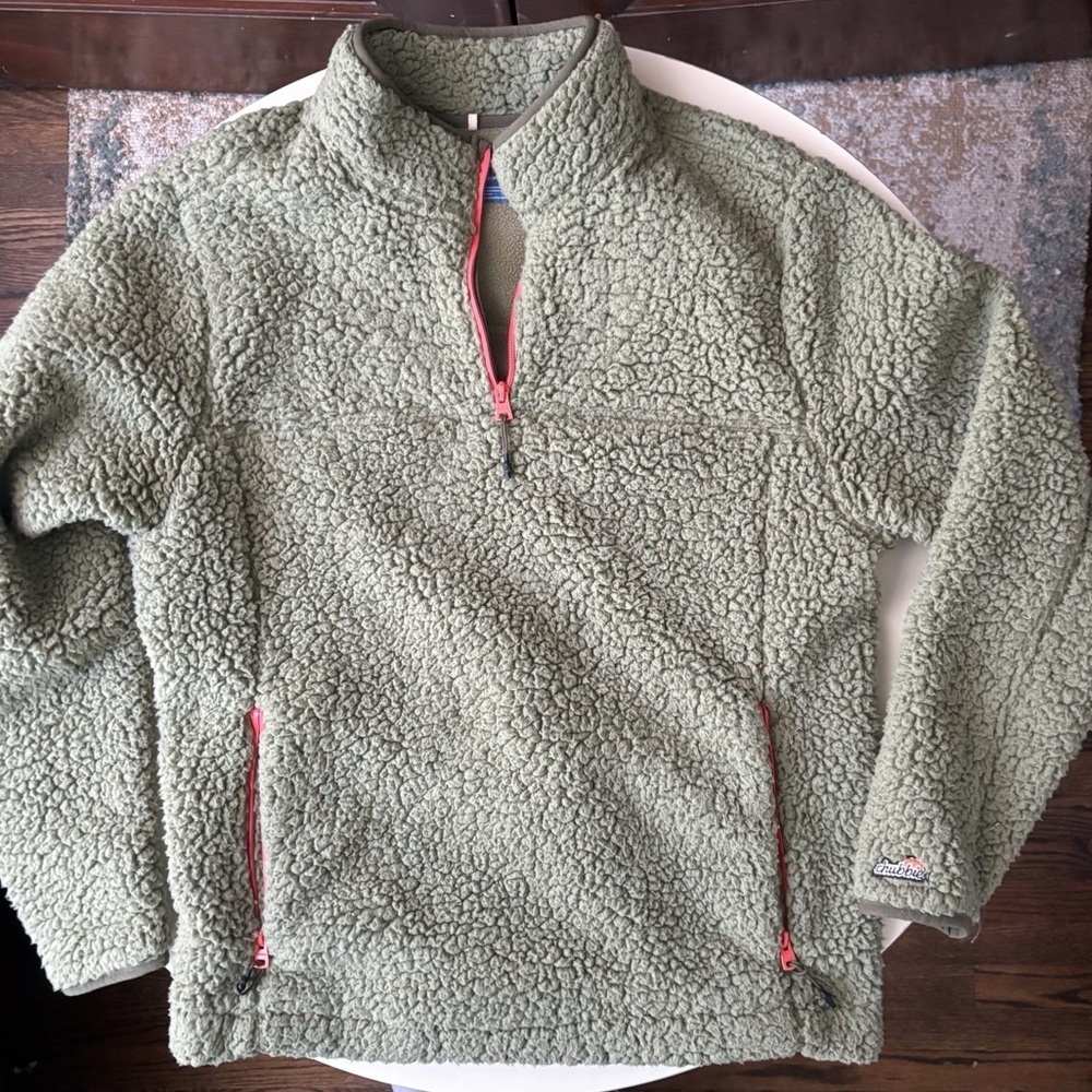 Chubbies Lasso High Pile 1/4 Zip Sherpa Pullover Jacket Size Large Green